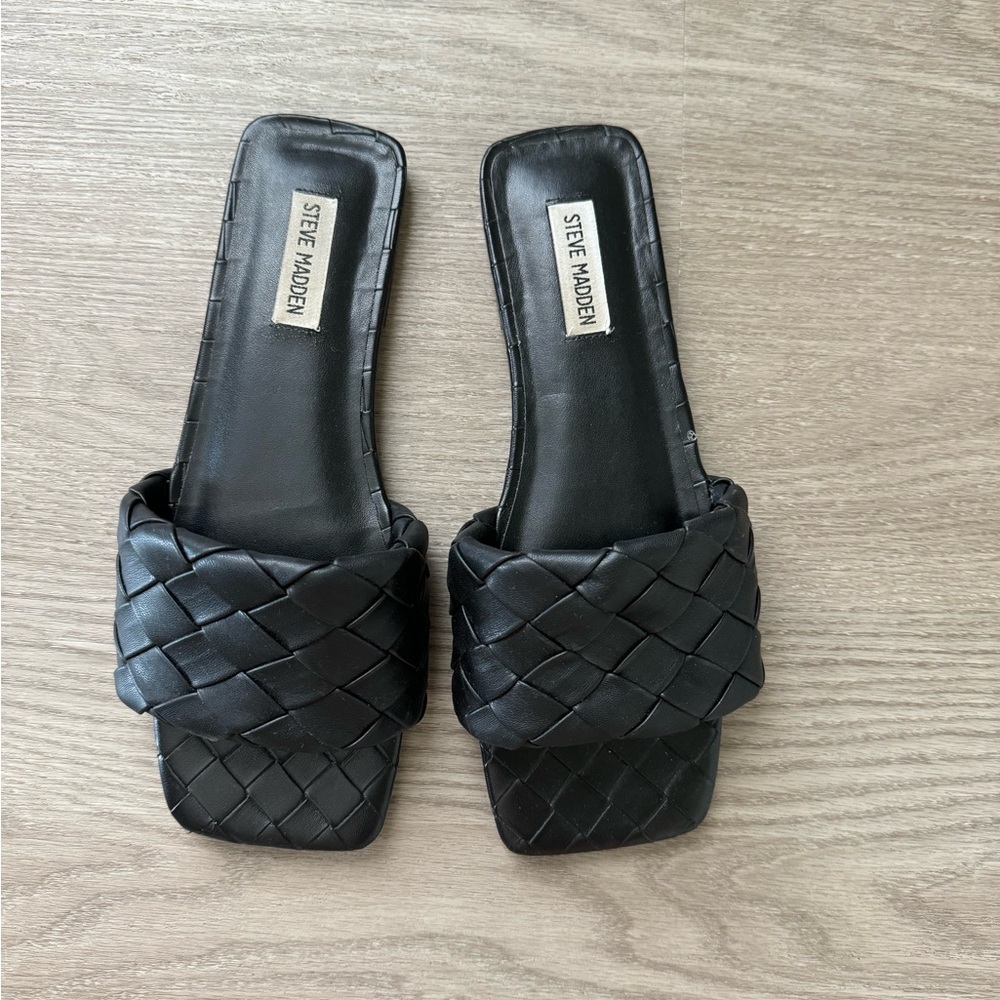 Steve Madden Black Woven Slide Sandals